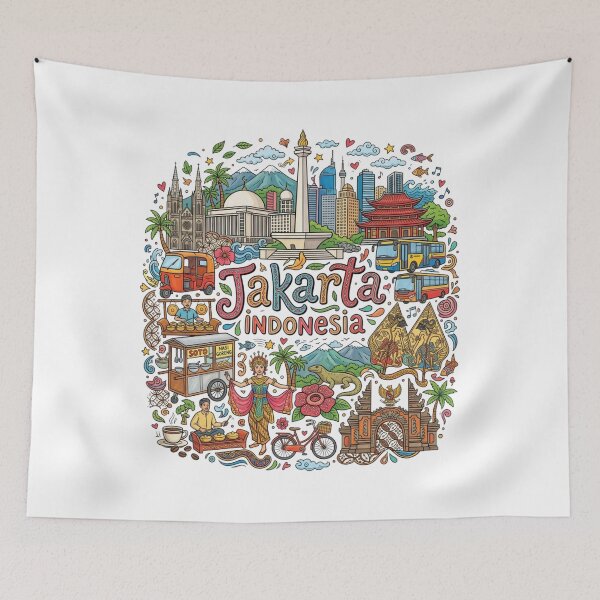 Item preview, Maravilloso recuerdo de viaje de Yakarta, Indonesia, patrimonio cultural colorido doodle designed and sold by arisukma11.