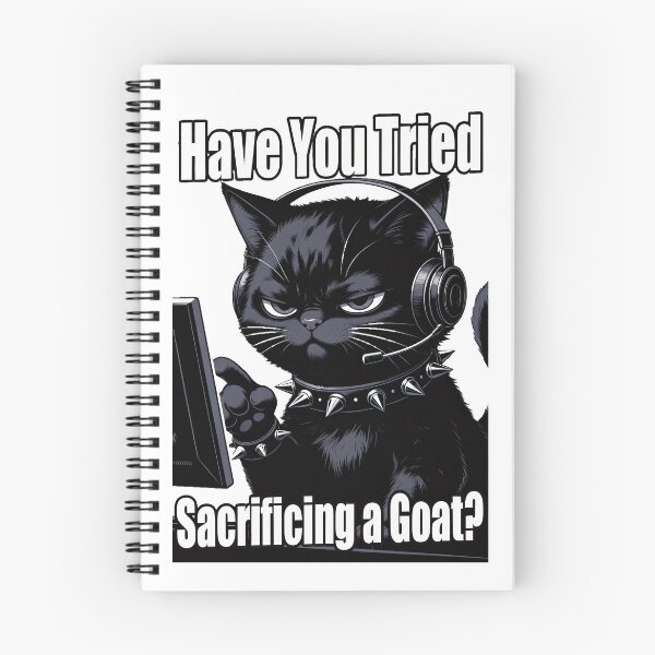 Item preview, Grumpy Goth Cat IT Support - Have You Tried Sacrificing a Goat? Sticker & T-Shirt designed and sold by Amber Sky Creations.