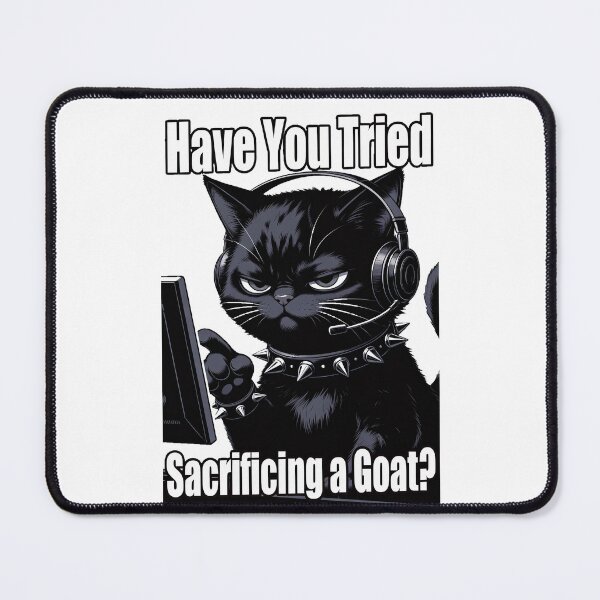Item preview, Grumpy Goth Cat IT Support - Have You Tried Sacrificing a Goat? Sticker & T-Shirt designed and sold by Amber Sky Creations.