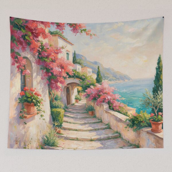 Item preview, Bougainvillea Path to the Sea – Romantic Amalfi Coast Impressionist Wall Art designed and sold by Tamas Das.