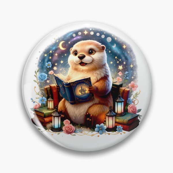 Item preview, Moonlit Reading Otter | Magical Cottagecore Book Lover Art designed and sold by Clothes With Smiling Animals Walt Gral.