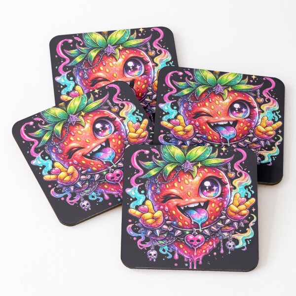Item preview, Neon Strawberry Monster Creepy Cute Art designed and sold by ChaEmm_Studio.