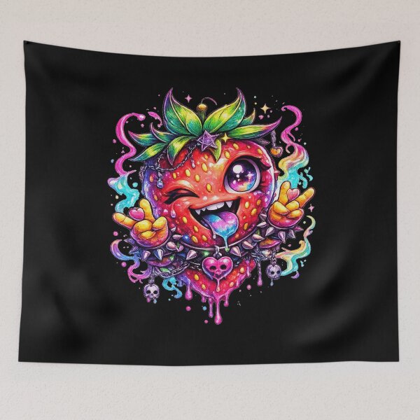 Item preview, Neon Strawberry Monster Creepy Cute Art designed and sold by ChaEmm_Studio.