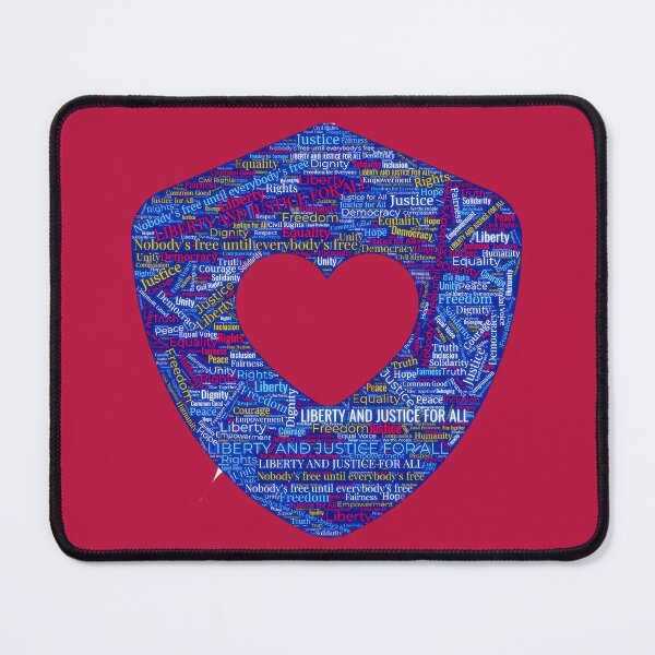 Item preview, ✴️ SHIELD OF DEMOCRACY COLLECTION ✴️ - LIBERITY AND JUSTICE FOR ALL - HEART SHEILD WORDCLOUD - hex code BB133E OLD GLORY RED - US FLAG - background request designed and sold by WheelieGdArt.