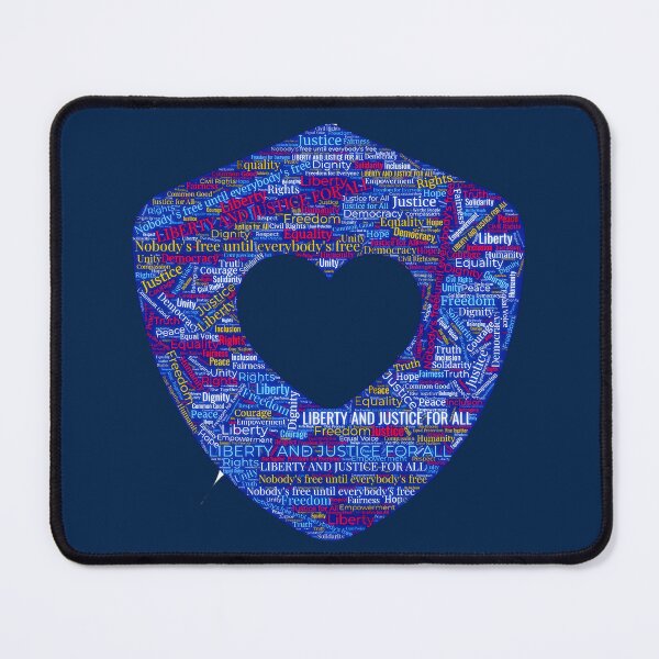 Item preview, ✴️ SHIELD OF DEMOCRACY COLLECTION ✴️ - LIBERITY AND JUSTICE FOR ALL - HEART SHEILD WORDCLOUD - hex code 002147 OLD GLORY BLUE - US FLAG - background request designed and sold by WheelieGdArt.