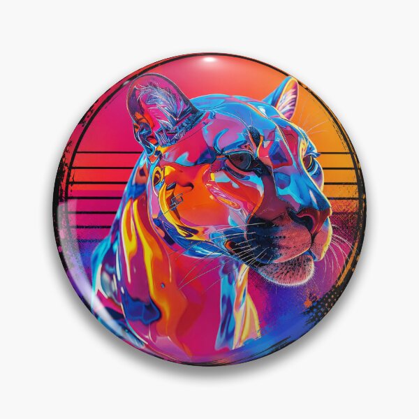 Item preview, Neon Chrome Puma – Vaporwave Predator Retro Sunset T-Shirt Design designed and sold by vinothmech53.