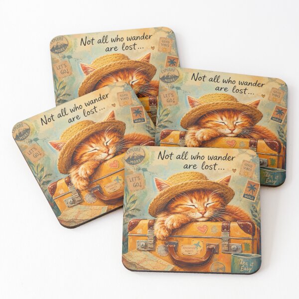 Item preview, Cute Travel Cat Art – Not All Who Wander Are Lost | Adventure Cat Wall Decor designed and sold by AbstractAuraArt.