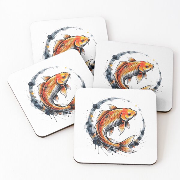 Item preview, Japanese Koi Fish Watercolor, Zen Enso Circle Koi Art, Elegant Asian Ink Painting Design designed and sold by gkhanco.