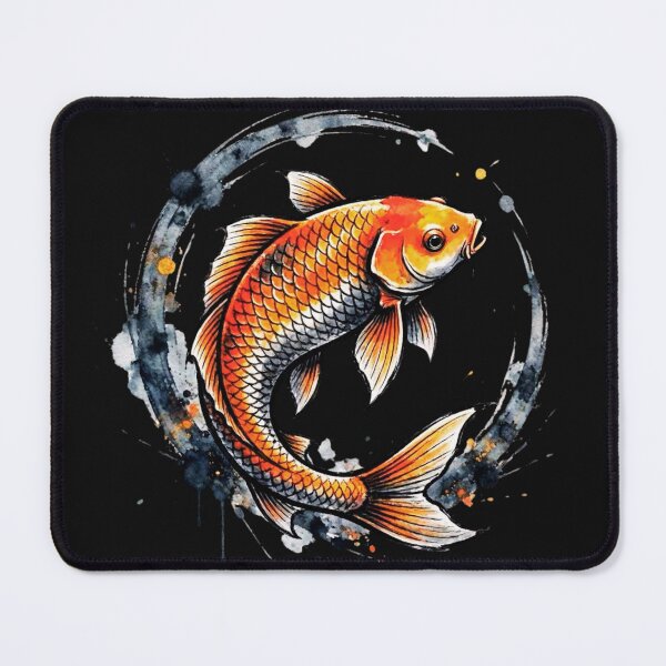 Item preview, Japanese Koi Fish Watercolor, Zen Enso Circle Koi Art, Elegant Asian Ink Painting Design designed and sold by gkhanco.
