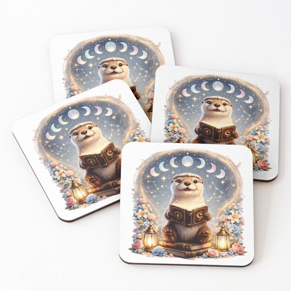 Item preview, Moonlit Reading Otter | Moon Phase Cottagecore Fantasy Art designed and sold by Clothes With Smiling Animals Walt Gral.
