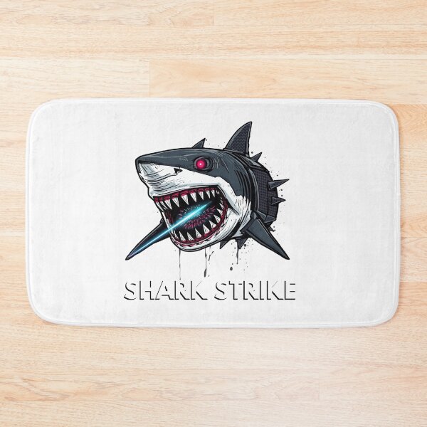 Item preview, Cyberpunk Shark Strike Cybernetic Ocean Monster Neon Cyan designed and sold by BrokenVibe.