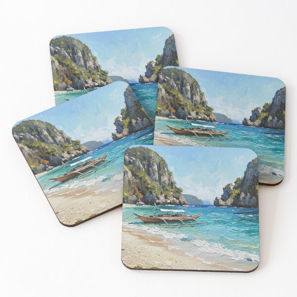 Item preview, Boat at the Beach — El Nido Palawan Philippine Seascape Oil Painting Art designed and sold by Francis & May.