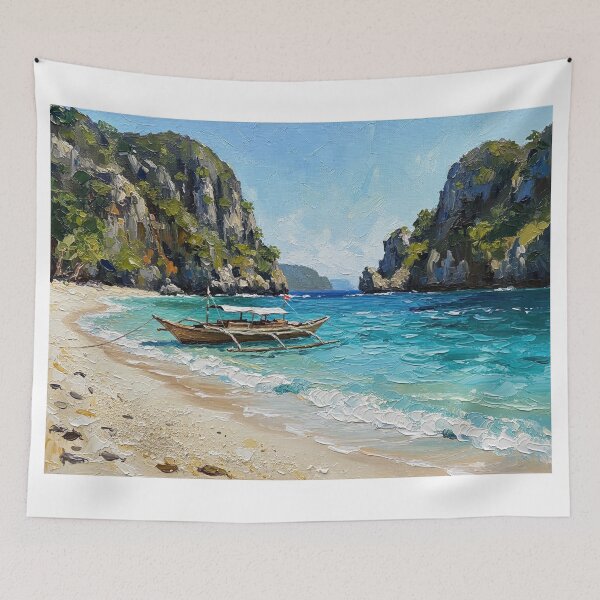 Item preview, Boat at the Beach — El Nido Palawan Philippine Seascape Oil Painting Art designed and sold by Francis & May.