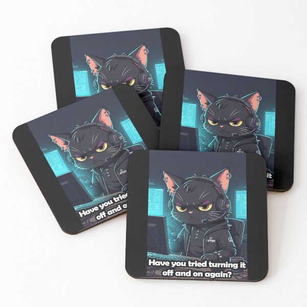 Item preview, Grumpy Anime Goth Cat IT Support - Have You Tried Turning It Off and On Again? designed and sold by Amber Sky Creations.