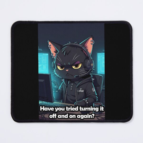 Item preview, Grumpy Anime Goth Cat IT Support - Have You Tried Turning It Off and On Again? designed and sold by Amber Sky Creations.