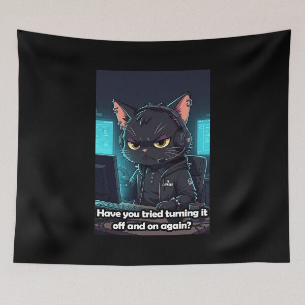 Item preview, Grumpy Anime Goth Cat IT Support - Have You Tried Turning It Off and On Again? designed and sold by Amber Sky Creations.