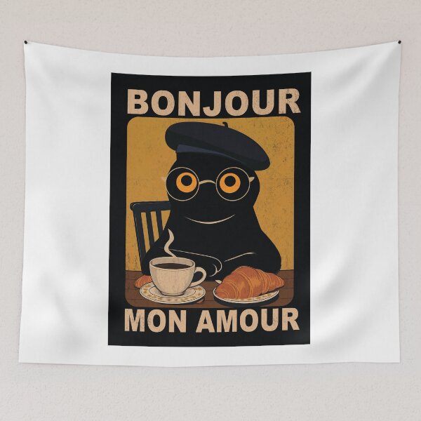 Item preview, Bonjour Mon Amour Black Cat French Cafe  designed and sold by PurrfectHome.