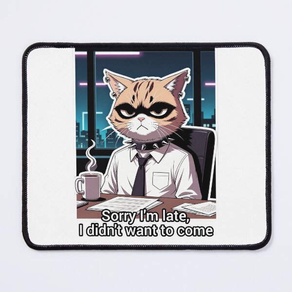 Item preview, Grumpy Office Goth Cat - Sorry I'm Late, I Didn't Want To Come | Sarcastic Work Sticker designed and sold by Amber Sky Creations.