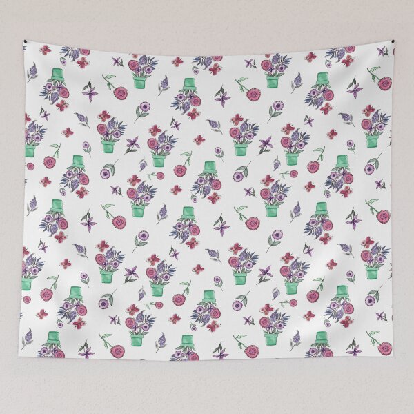 Item preview, Pink Butterfly and Green Flower Pot Watercolor Art designed and sold by Orly Fuchs Galchen.
