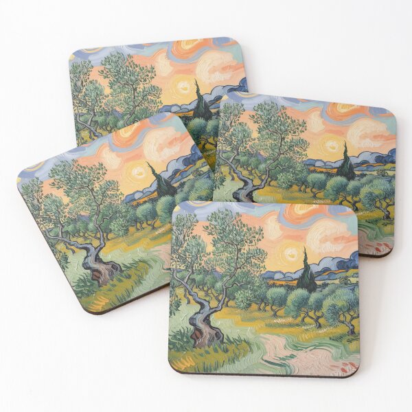Item preview, Olive Grove at Sunset – Van Gogh Inspired Impressionist Landscape Wall Art designed and sold by Tamas Das.
