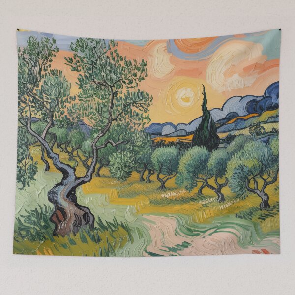 Item preview, Olive Grove at Sunset – Van Gogh Inspired Impressionist Landscape Wall Art designed and sold by Tamas Das.