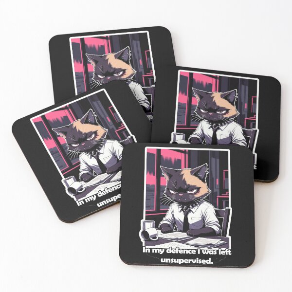 Item preview, Guilty Office Goth Cat - In My Defence I Was Left Unsupervised | Chaos Cat Sticker designed and sold by Amber Sky Creations.