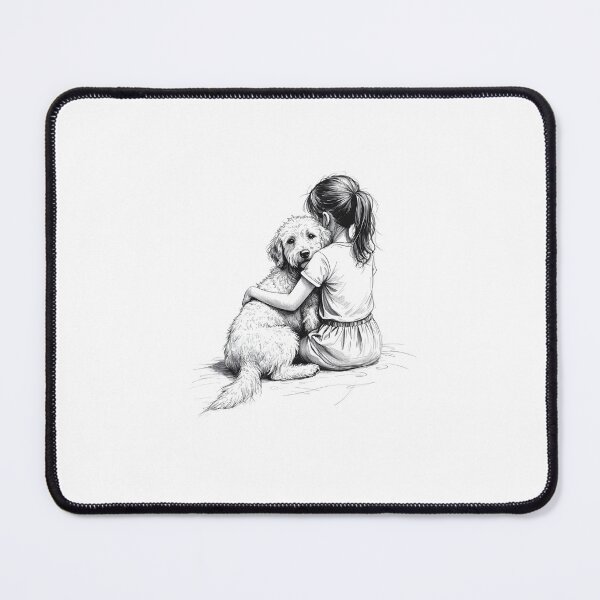 Item preview, Little Girl with Goldendoodle – Sweet Sketch Style Dog Illustration designed and sold by Rosaliartbook.