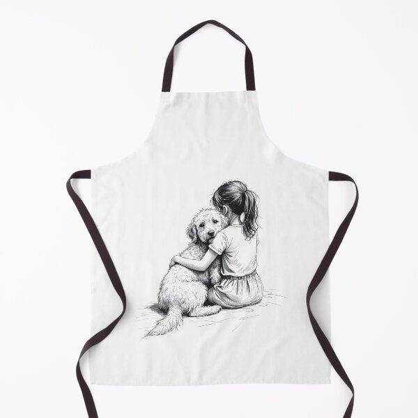 Item preview, Little Girl with Goldendoodle – Sweet Sketch Style Dog Illustration designed and sold by Rosaliartbook.