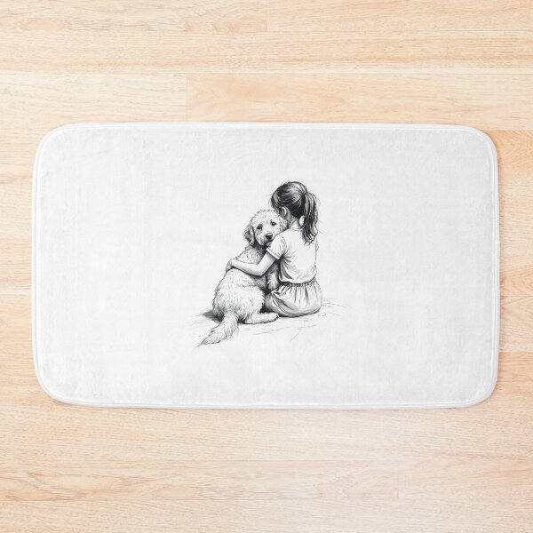 Item preview, Little Girl with Goldendoodle – Sweet Sketch Style Dog Illustration designed and sold by Rosaliartbook.