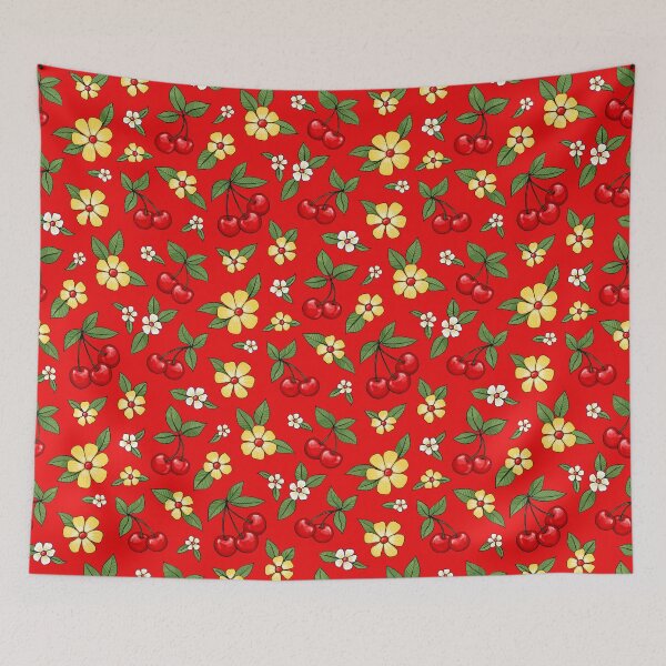 Item preview, Cherries and Blossoms in Red Yellow White and Green  designed and sold by micklyn.