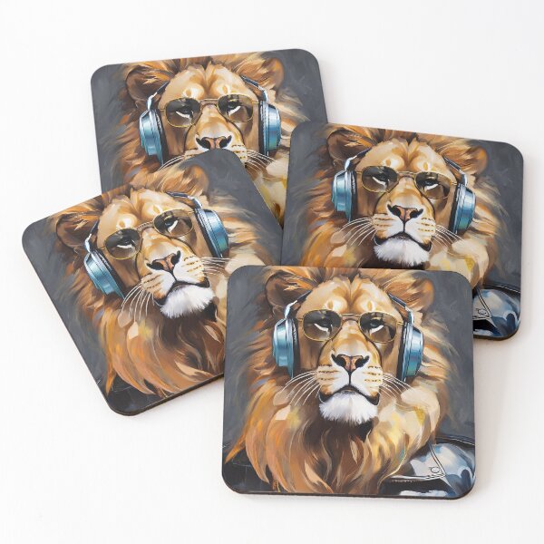 Item preview, Portrait painting rock style lion with headphones designed and sold by TYA - Take Your Art.