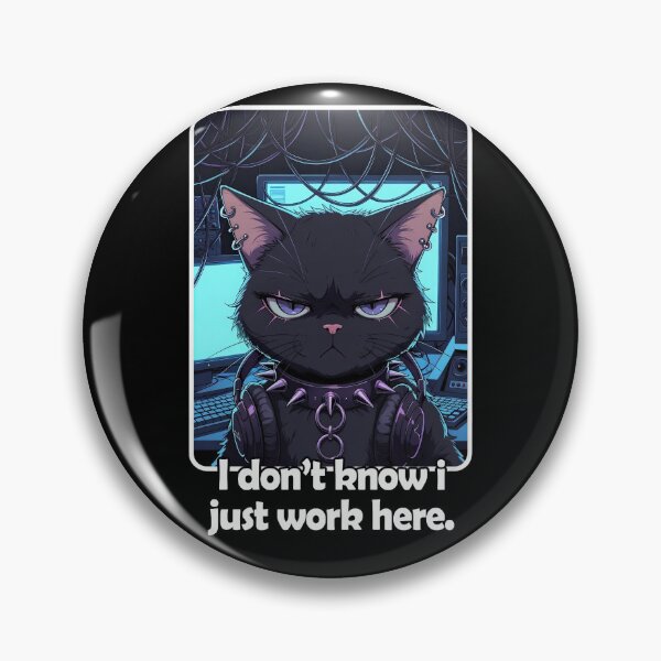 Item preview, Grumpy IT Goth Cat - I Don't Know I Just Work Here | Tech Support Sticker designed and sold by Amber Sky Creations.