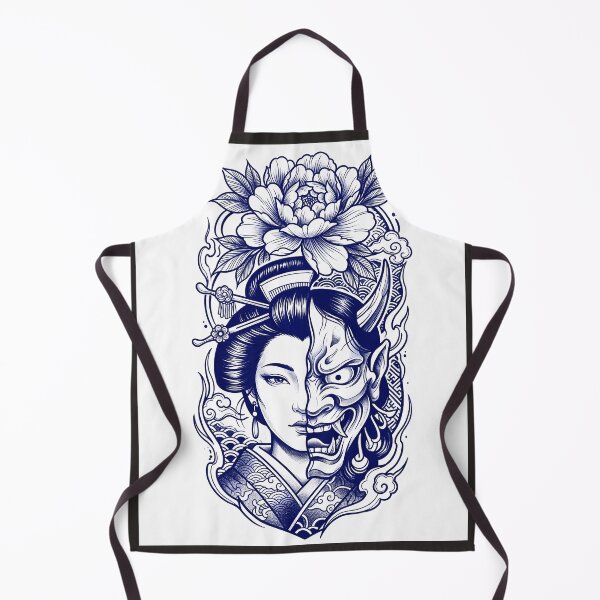 Item preview, Blue Hannya & Geisha Split Face - Japanese Neo-Traditional Tattoo Art". designed and sold by Neo Tokio.