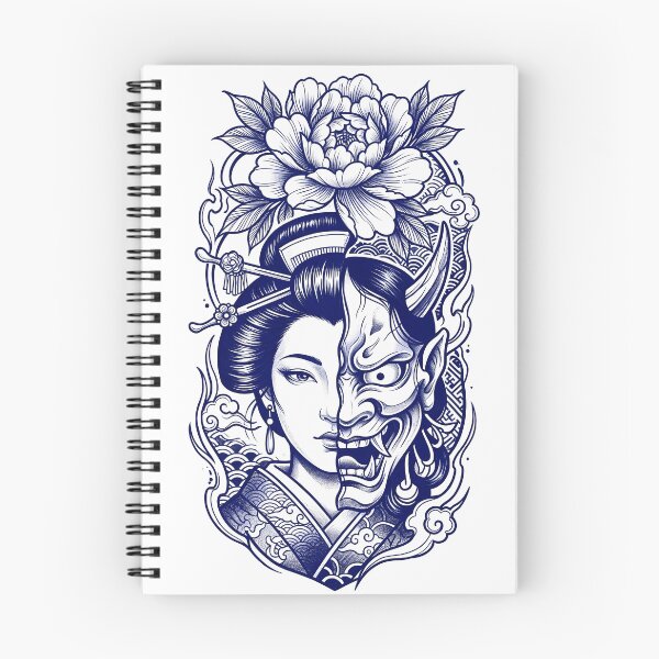 Item preview, Blue Hannya & Geisha Split Face - Japanese Neo-Traditional Tattoo Art". designed and sold by Neo Tokio.