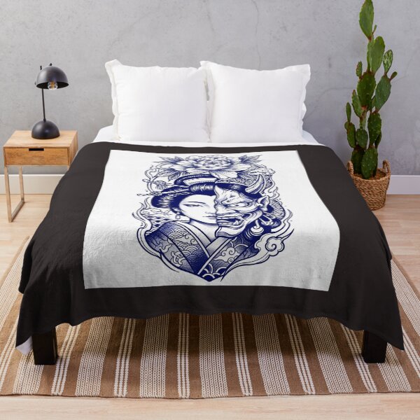 Item preview, Blue Hannya & Geisha Split Face - Japanese Neo-Traditional Tattoo Art". designed and sold by Neo Tokio.