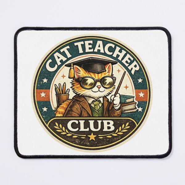 Item preview, Cat Teacher Club Retro Badge Funny Teacher Cat Design designed and sold by mansourhamid.