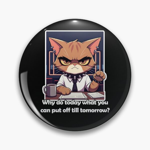 Item preview, Procrastinating Office Goth Cat - Why Do Today What You Can Put Off Till Tomorrow | Lazy Cat Sticker designed and sold by Amber Sky Creations.