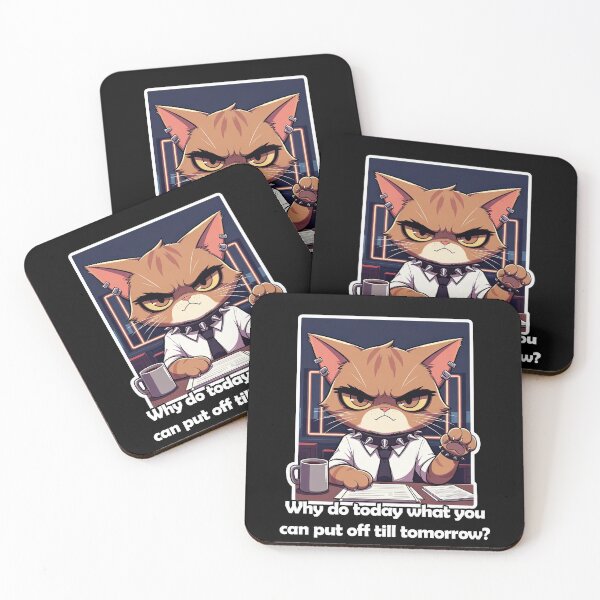 Item preview, Procrastinating Office Goth Cat - Why Do Today What You Can Put Off Till Tomorrow | Lazy Cat Sticker designed and sold by Amber Sky Creations.