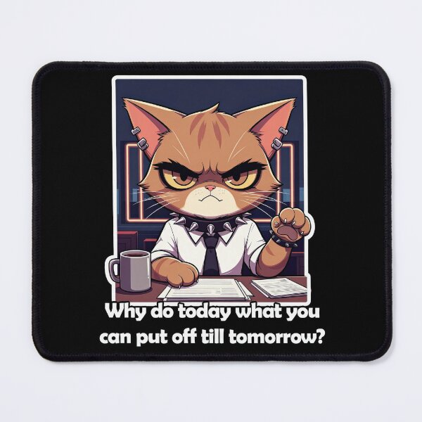 Item preview, Procrastinating Office Goth Cat - Why Do Today What You Can Put Off Till Tomorrow | Lazy Cat Sticker designed and sold by Amber Sky Creations.