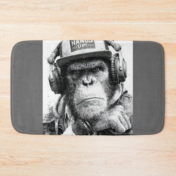 Item preview, Monochrome DJ Monkey Business Ape With Headphones And Cap designed and sold by GrinGalore.