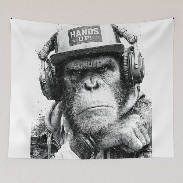 Item preview, Monochrome DJ Monkey Business Ape With Headphones And Cap designed and sold by GrinGalore.