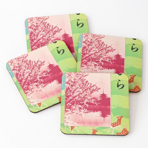 Item preview, 1930s Vintage Japan Travel poster, Nara, Pagoda & Cherry Blossoms designed and sold by XcelEmpo.