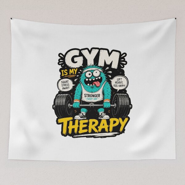 Item preview, Gym Is My Therapy Funny Cartoon Sticker – Workout Motivation Gym Lover Design designed and sold by Artimax-Studio.