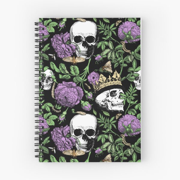 Item preview, Midnight Garden with Purple Roses and Skull Maximalist Gothic Aesthetic Pattern for Halloween and Summerween on Black Background   designed and sold by CanisArtStudio.