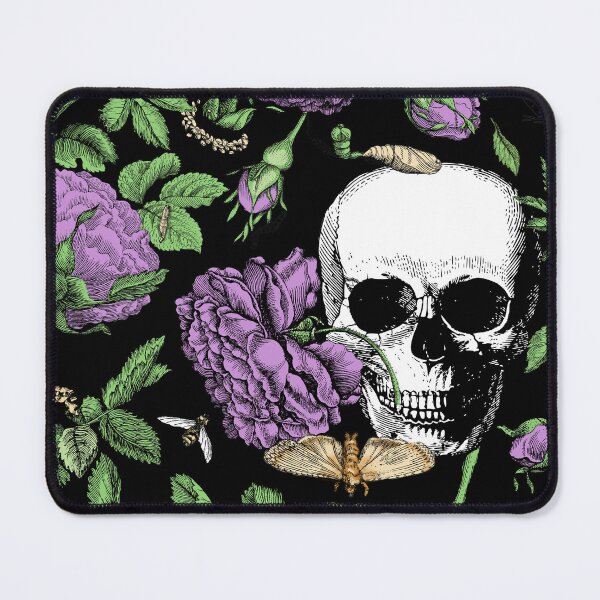 Item preview, Midnight Garden with Purple Roses and Skull Maximalist Gothic Aesthetic Pattern for Halloween and Summerween on Black Background   designed and sold by CanisArtStudio.