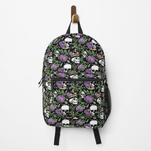 Item preview, Midnight Garden with Purple Roses and Skull Maximalist Gothic Aesthetic Pattern for Halloween and Summerween on Black Background   designed and sold by CanisArtStudio.
