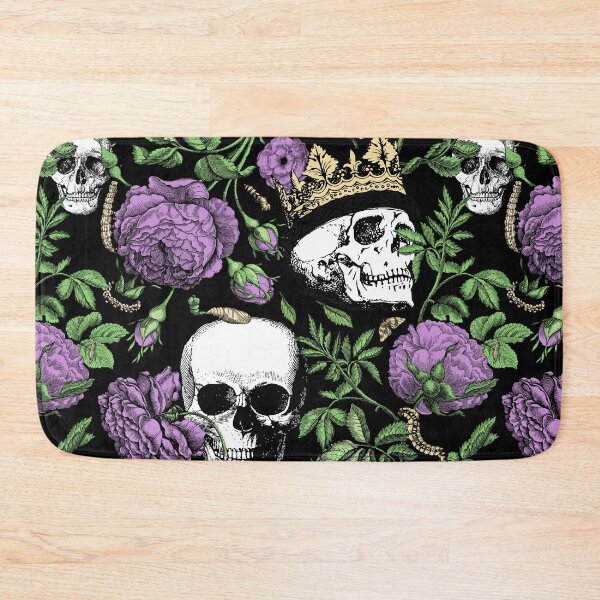 Item preview, Midnight Garden with Purple Roses and Skull Maximalist Gothic Aesthetic Pattern for Halloween and Summerween on Black Background   designed and sold by CanisArtStudio.