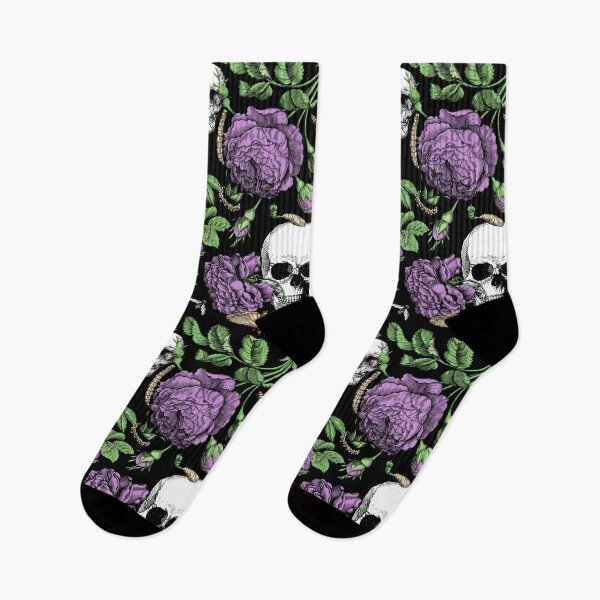 Item preview, Midnight Garden with Purple Roses and Skull Maximalist Gothic Aesthetic Pattern for Halloween and Summerween on Black Background   designed and sold by CanisArtStudio.