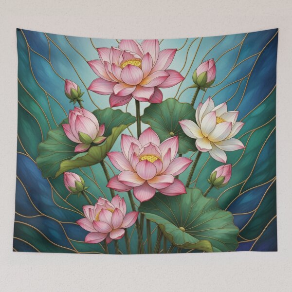 Item preview, Stained Glass Lotus Flower Botanical Vitrage Illustration designed and sold by Exquisite Design Studio „Paculówka”.