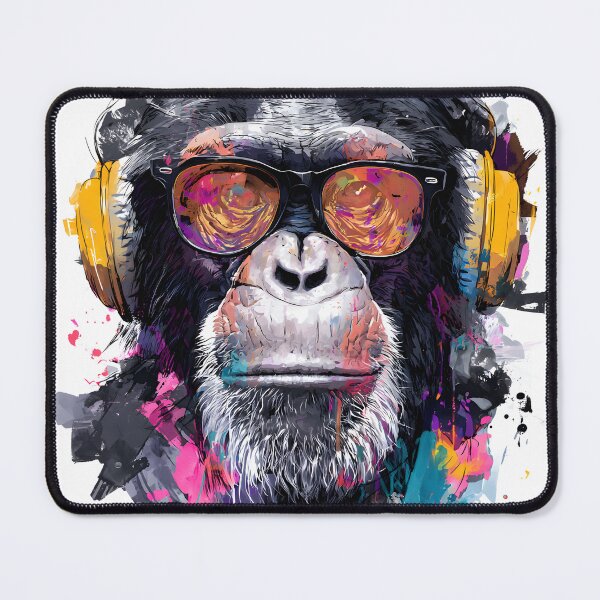 Item preview, DJ Monkey Business Ape With Orange Glasses and Yellow Headphones designed and sold by GrinGalore.